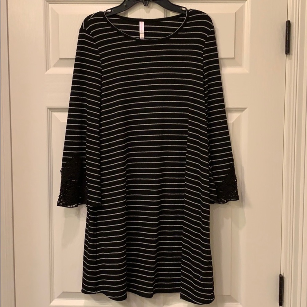 Girls Black and Silver Bell Sleeve Shift Dress